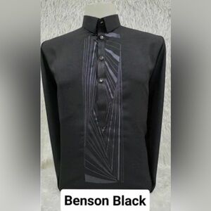 Benson Black Men's Black Formal Kurta with Geometric Front Panel